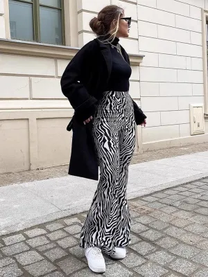 Zebra Print Flared Pants