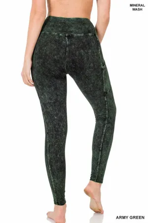ZENANA Mineral Wash Wide Waistband Full-Length Leggings
