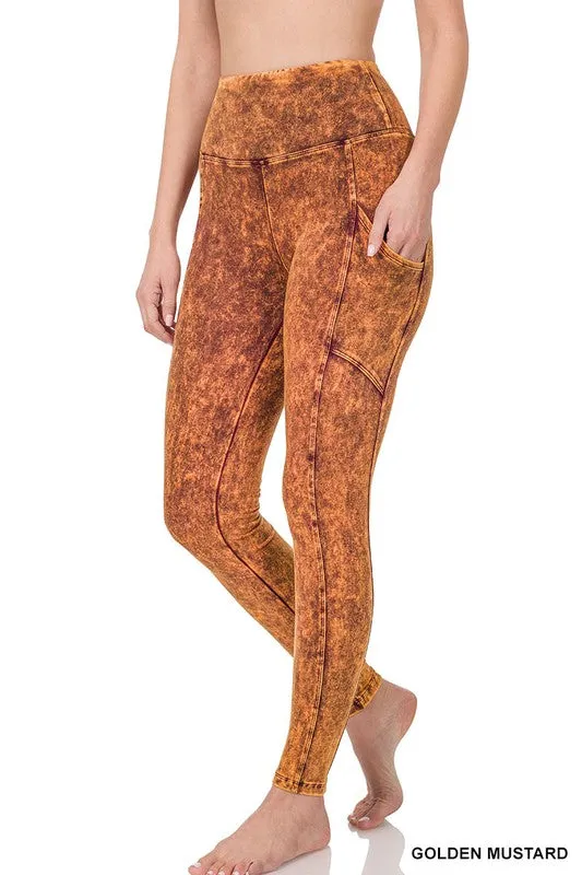 ZENANA Mineral Wash Wide Waistband Full-Length Leggings