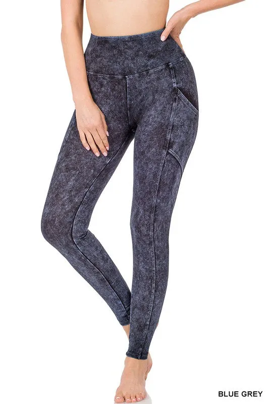 ZENANA Mineral Wash Wide Waistband Full-Length Leggings