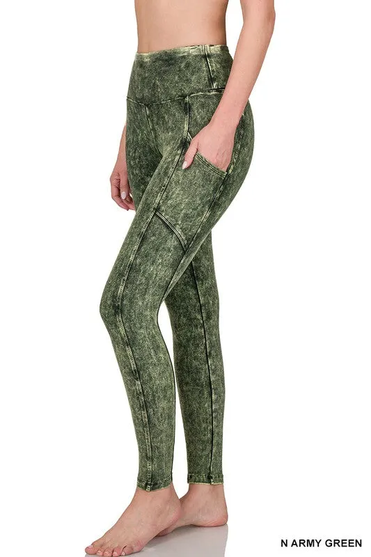 ZENANA Mineral Wash Wide Waistband Full-Length Leggings